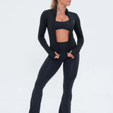(PRE-ORDER) LUXE Sculpt Flared Leggings - Deep Black
