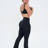 (PRE-ORDER) LUXE Sculpt Flared Leggings - Deep Black