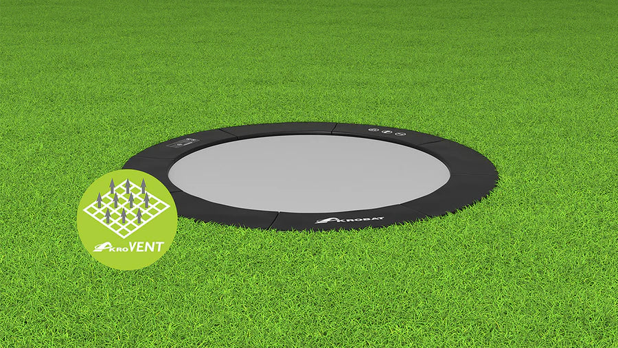 Akrobat_Primus_Flat_round_Black_on_grass_900x_a66f9218-c862-400f-8ef3-4df0b6243a33.jpg Primus Flat 10ft Rectangular In Ground Akrobat Trampolines With Exclusive Warranty and Extreme Bounce - Without net - Image 3