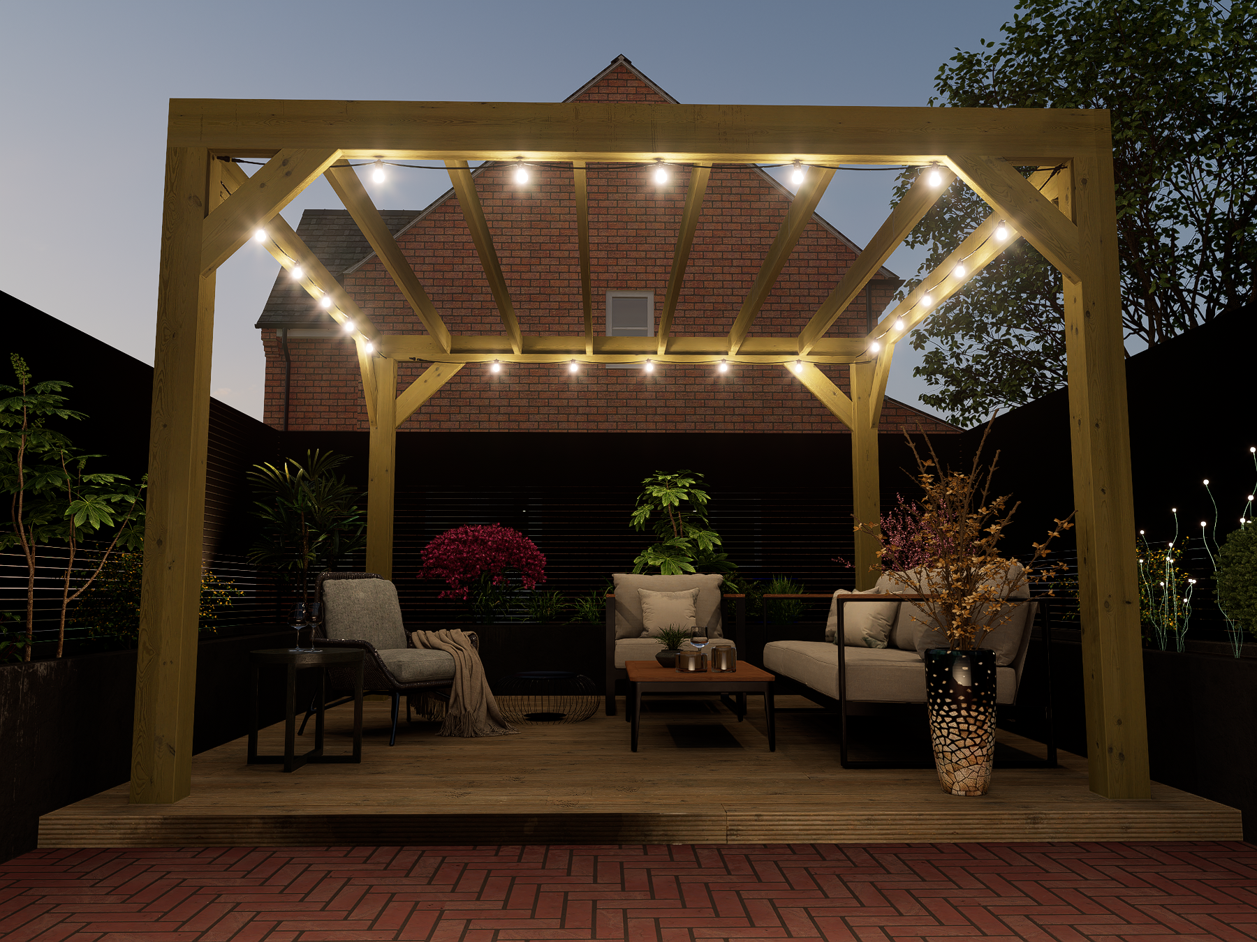 Box_Pergola_Evening_Scene_01.png Chunky Wooden Box Pergola Kit - Image 2